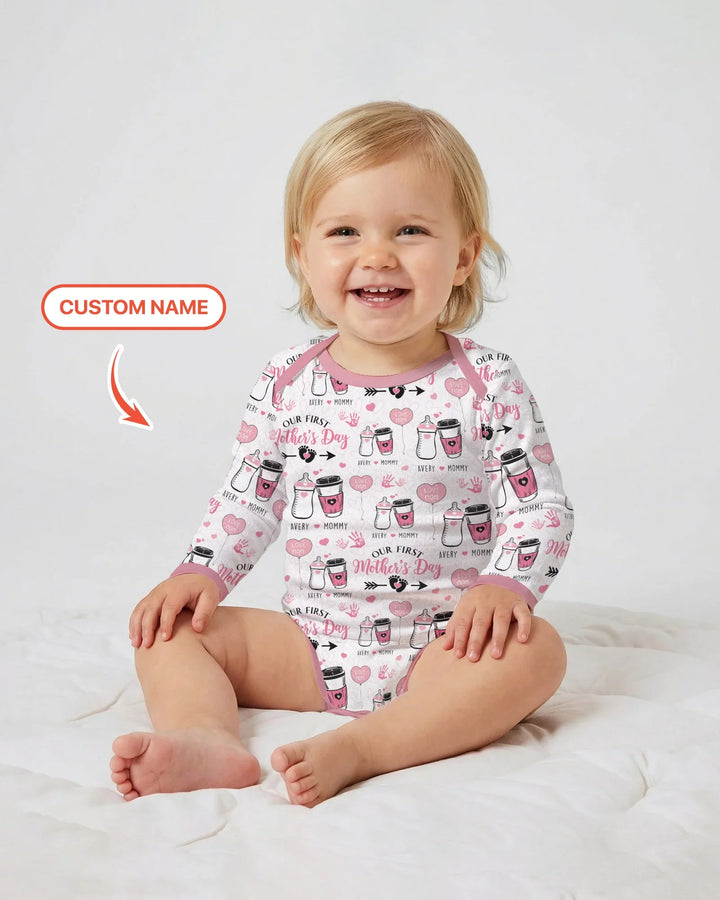 Custom Name First Mother's Day Drink Bamboo Bodysuit