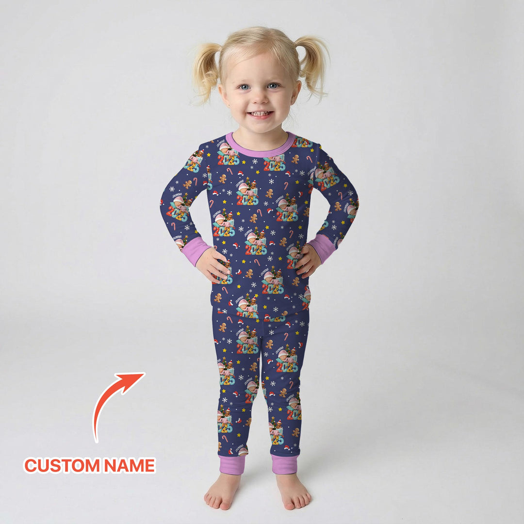Custom Name Baby Girl's First Christmas  Two Piece Long Sleeve Pajama Set