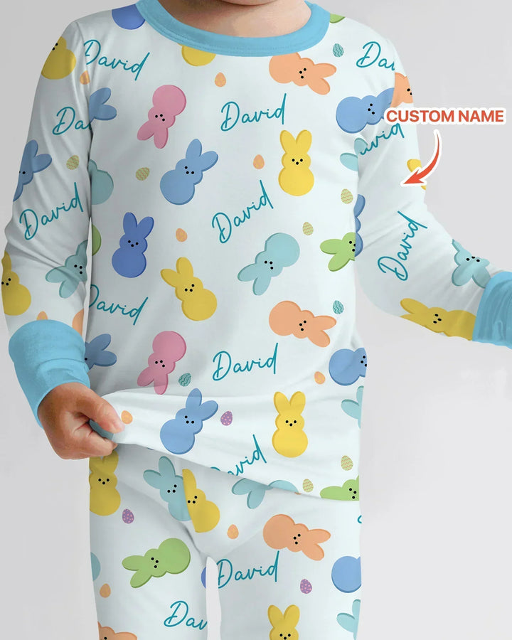 Personalized Easter Bunnies Family Matching Two Piece Long Sleeve Pajama Set
