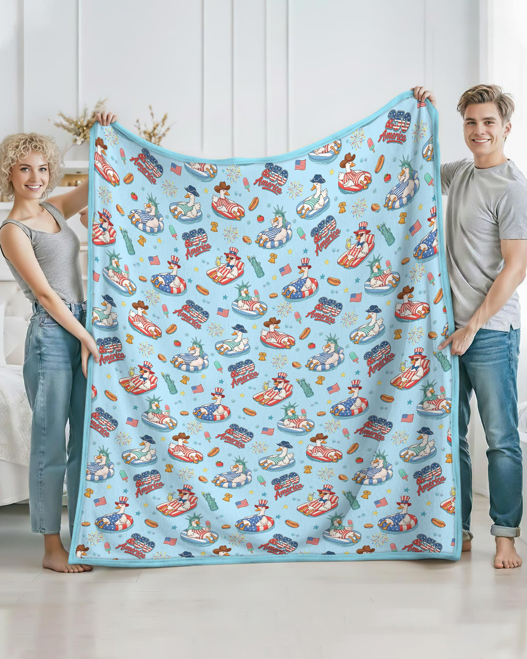 250 America Patriotic Goose Family Matching Bamboo Blanket