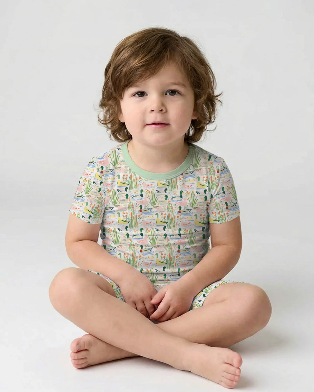 Whimsical Mallard Duck Bamboo Two Piece Short Sleeve Shorts Pajama Set