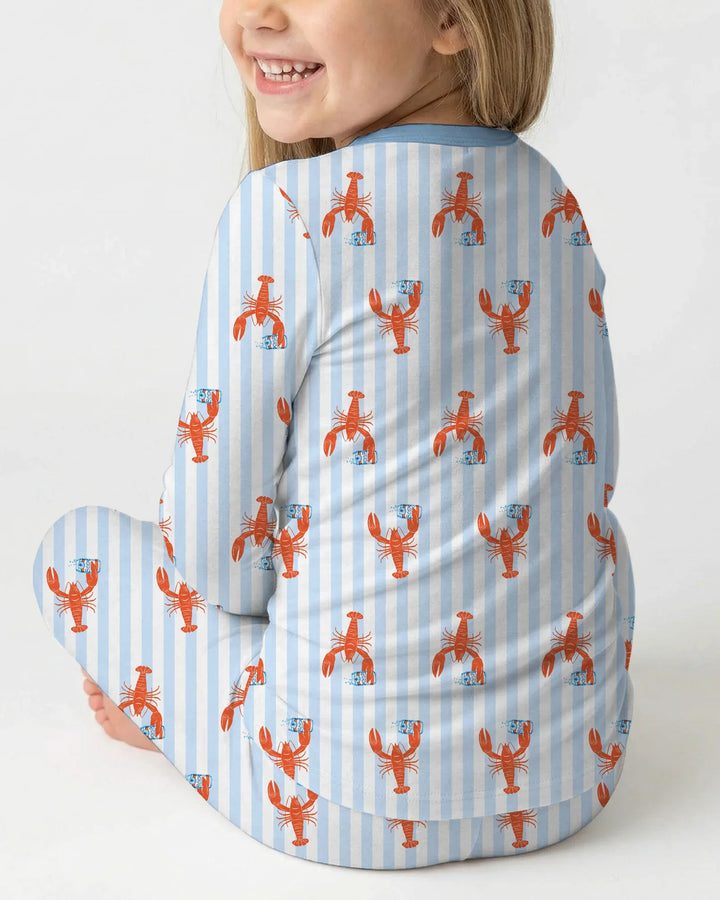 Conjunto de pijama de dos piezas de bambú de manga larga con nombre personalizado, diseño de cerveza y cangrejo de río