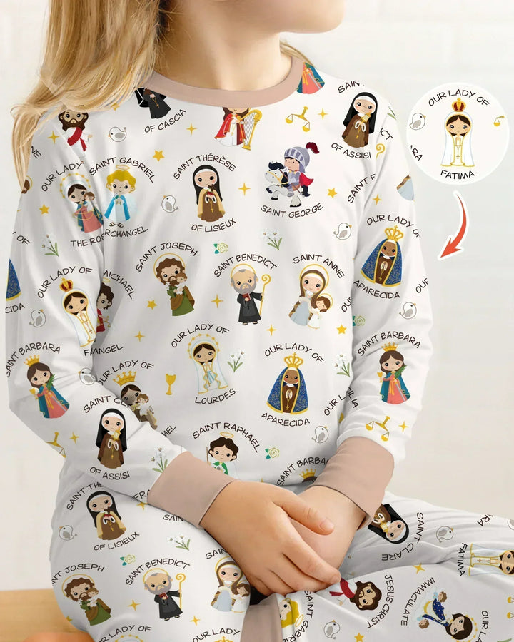 Pray For Us Family Matching Two Piece Long Sleeve Pajama Set