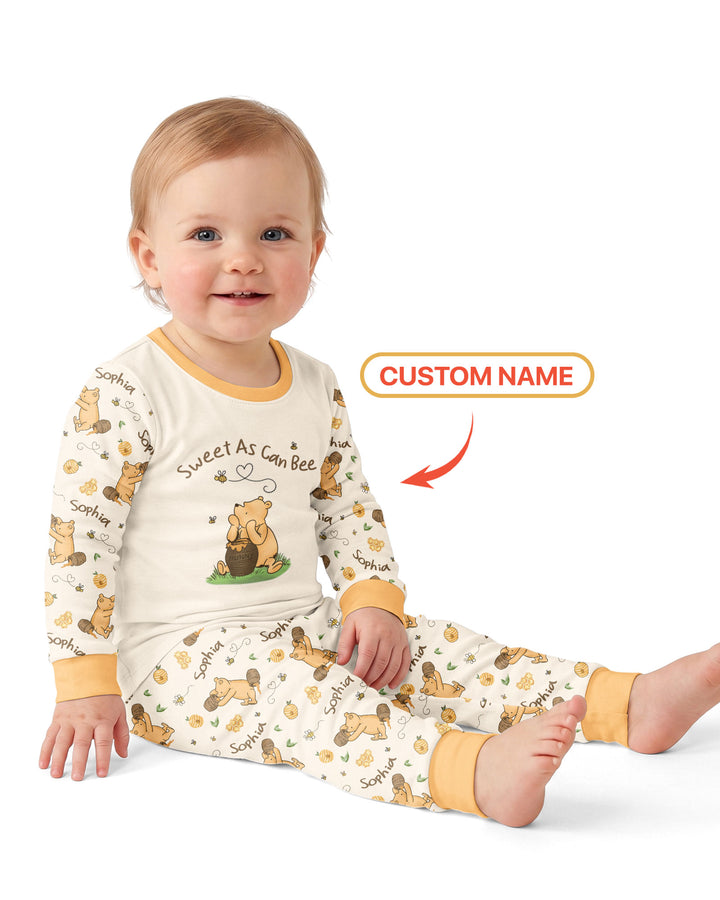 Sweet As Can Bee Custom Name Bamboo Two Piece Long Sleeve Pajama Set