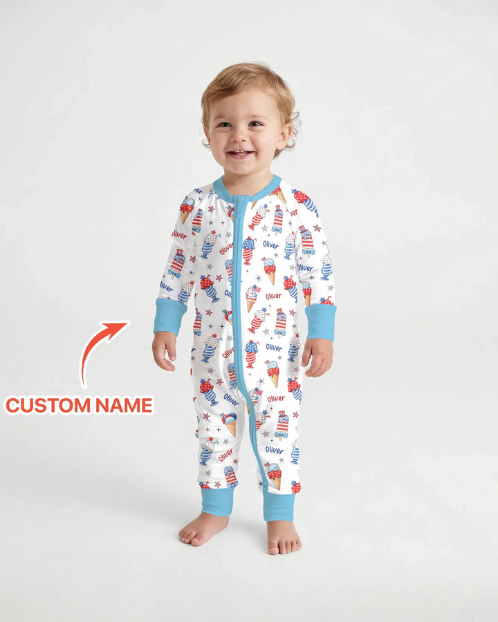 Custom Name Red, White & Ice Cream Bamboo Convertible Zippy