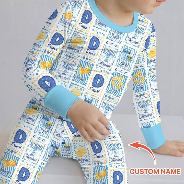Light of Hanukkah Custom Name Two Piece Long Sleeve Pajama Set