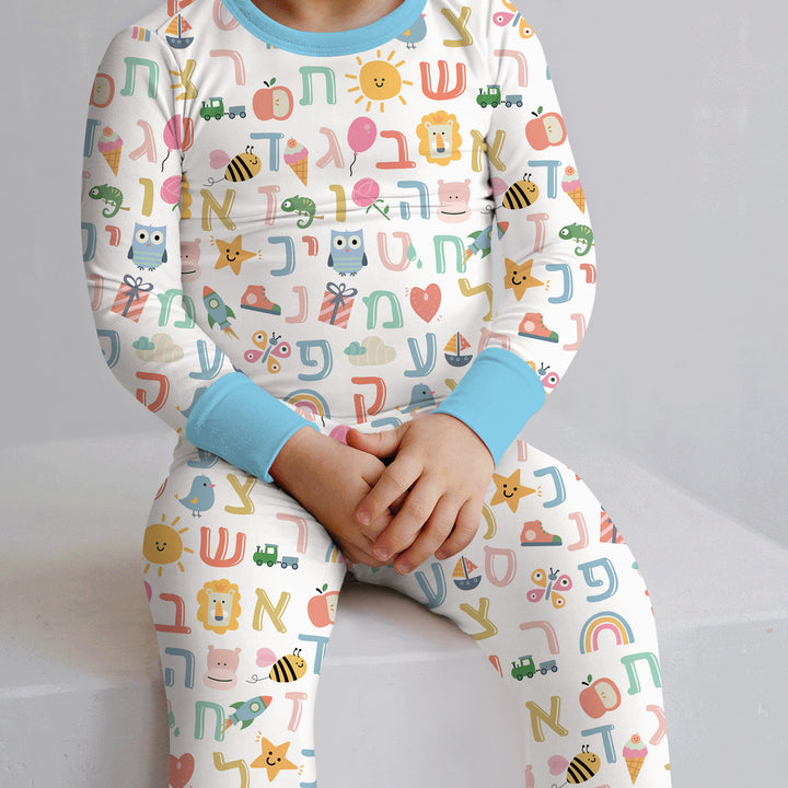 Hebrew Alphabet Two Piece Long Sleeve Pajama Set