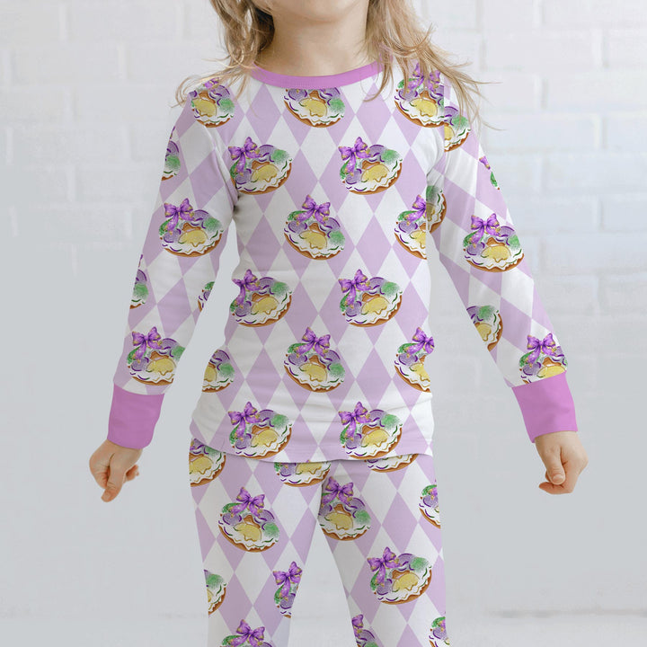 Mardi Gras Donut Two Piece Long Sleeve Pajama Set