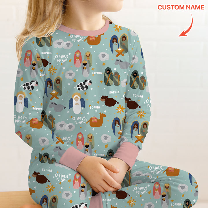 O Holy Night Custom Name Long Sleeve Pajama Set