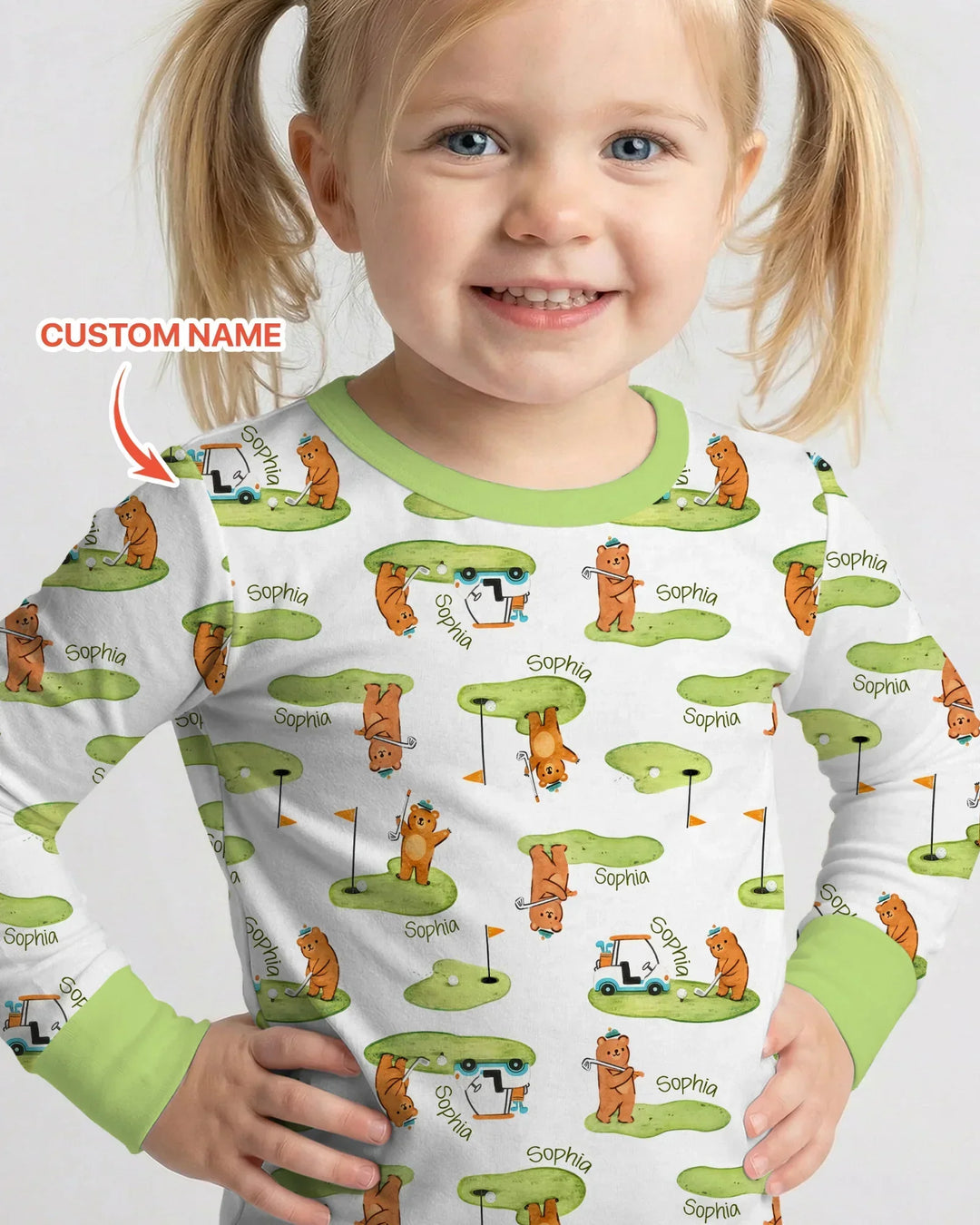 Custom Name Little Bear Golf Club Two Piece Long Sleeve Pajama Set