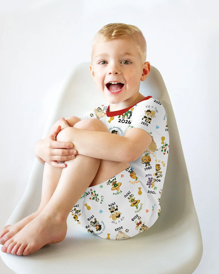 Soccer cup Mascots Bamboo Two Piece Short Sleeve Shorts Pajama Set