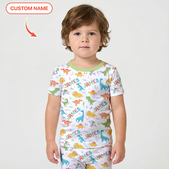 Dino Adventure Custom Name Two Piece Short Sleeve Shorts Pajama Set