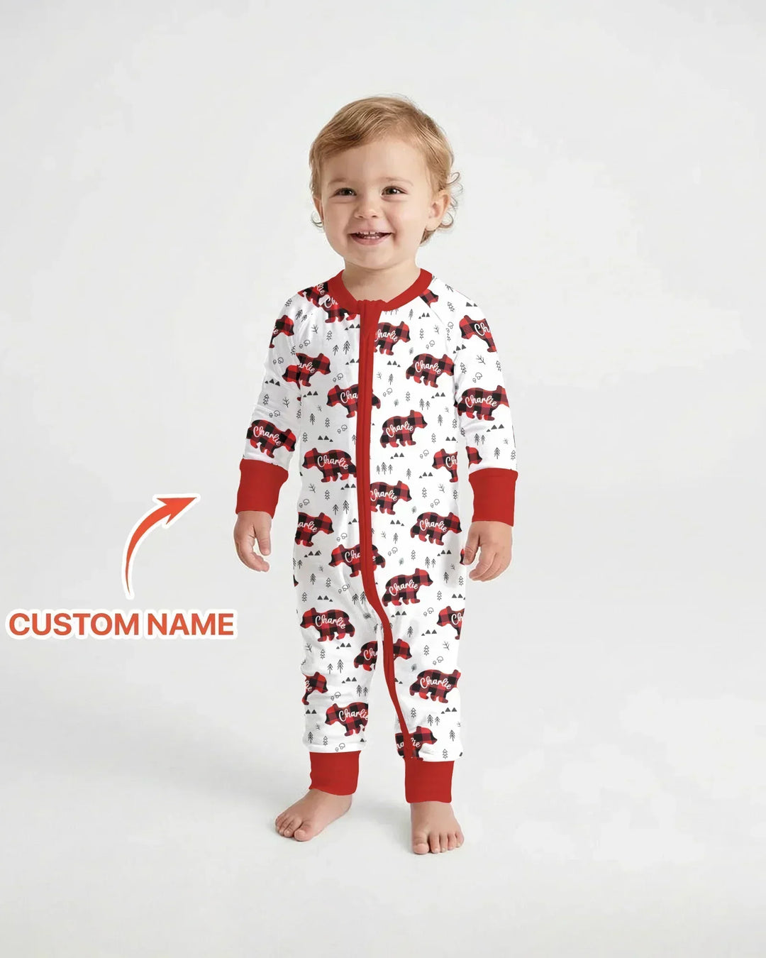 Oso familiar con nombre personalizado, a juego, de bambú convertible con cremallera