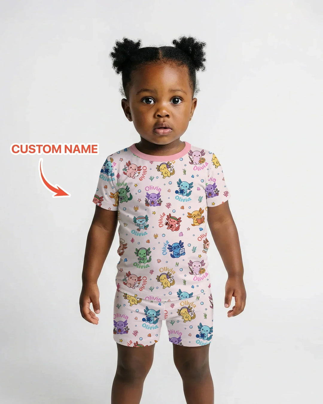 Custom Name Cute Hobby Axolotl Two Piece Short Sleeve Shorts Pajama Set