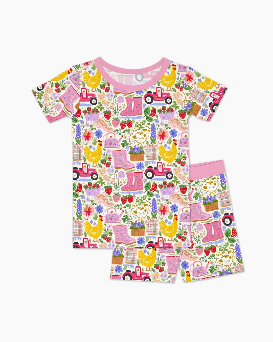 Pijama de dos piezas de bambú de manga corta con pantalón corto a juego para madre e hija de Farm Life