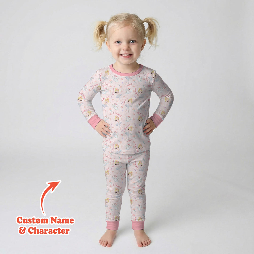 Custom Name Ballerina Doll Two Piece Long Sleeve Pajama Set