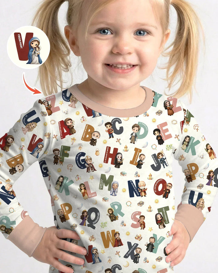 Catholic Saint ABCs Two Piece Long Sleeve Pajama Set