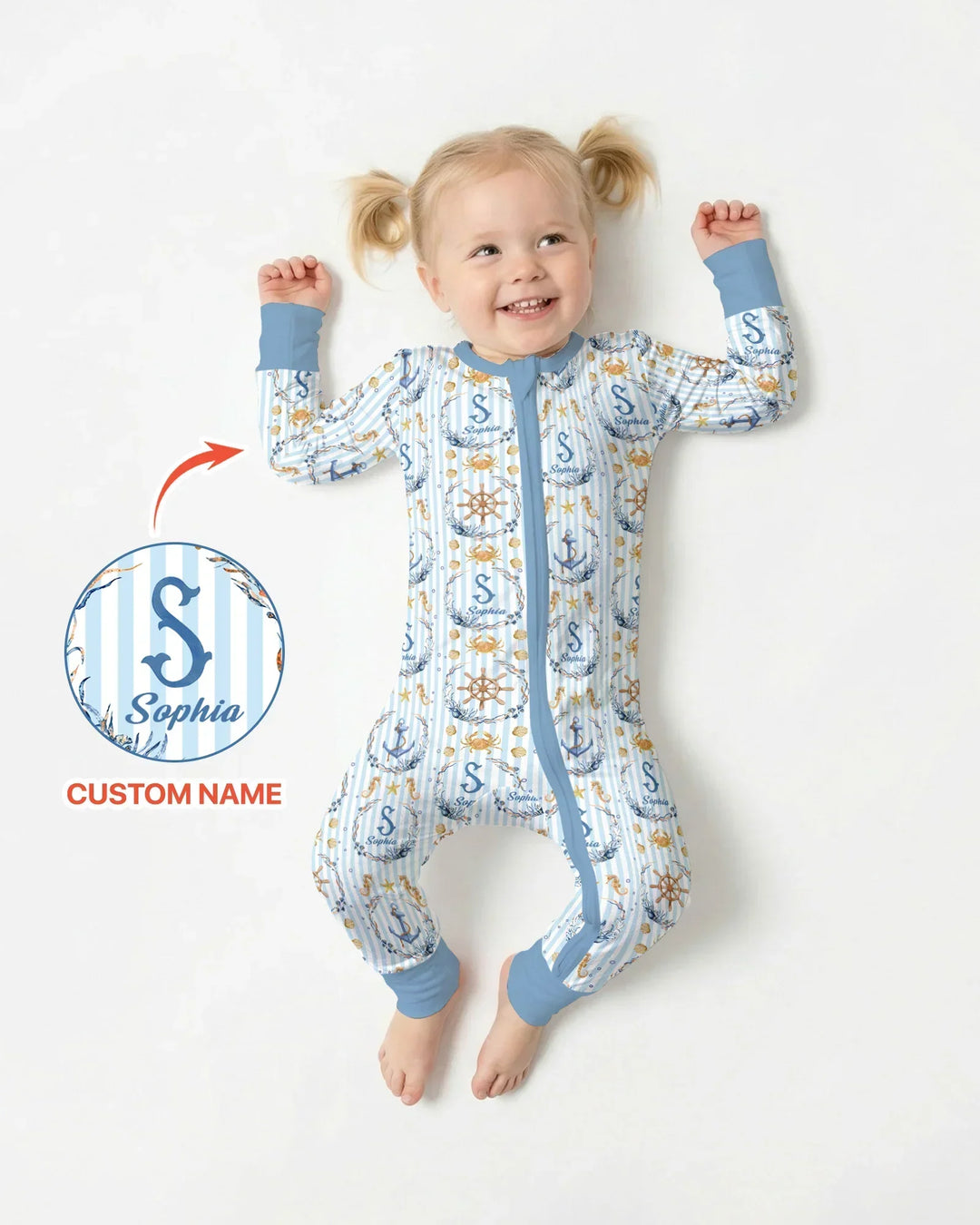Pijama convertible con cremallera de bambú personalizado "Bon Voyage"
