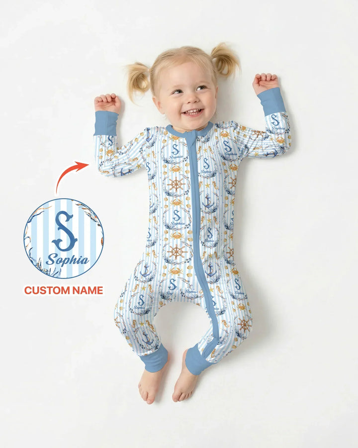 Pijama convertible con cremallera de bambú personalizado "Bon Voyage"