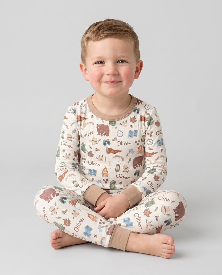 Custom Name Adventure Outdoors Bamboo Two Piece Long Sleeve Pajama Set