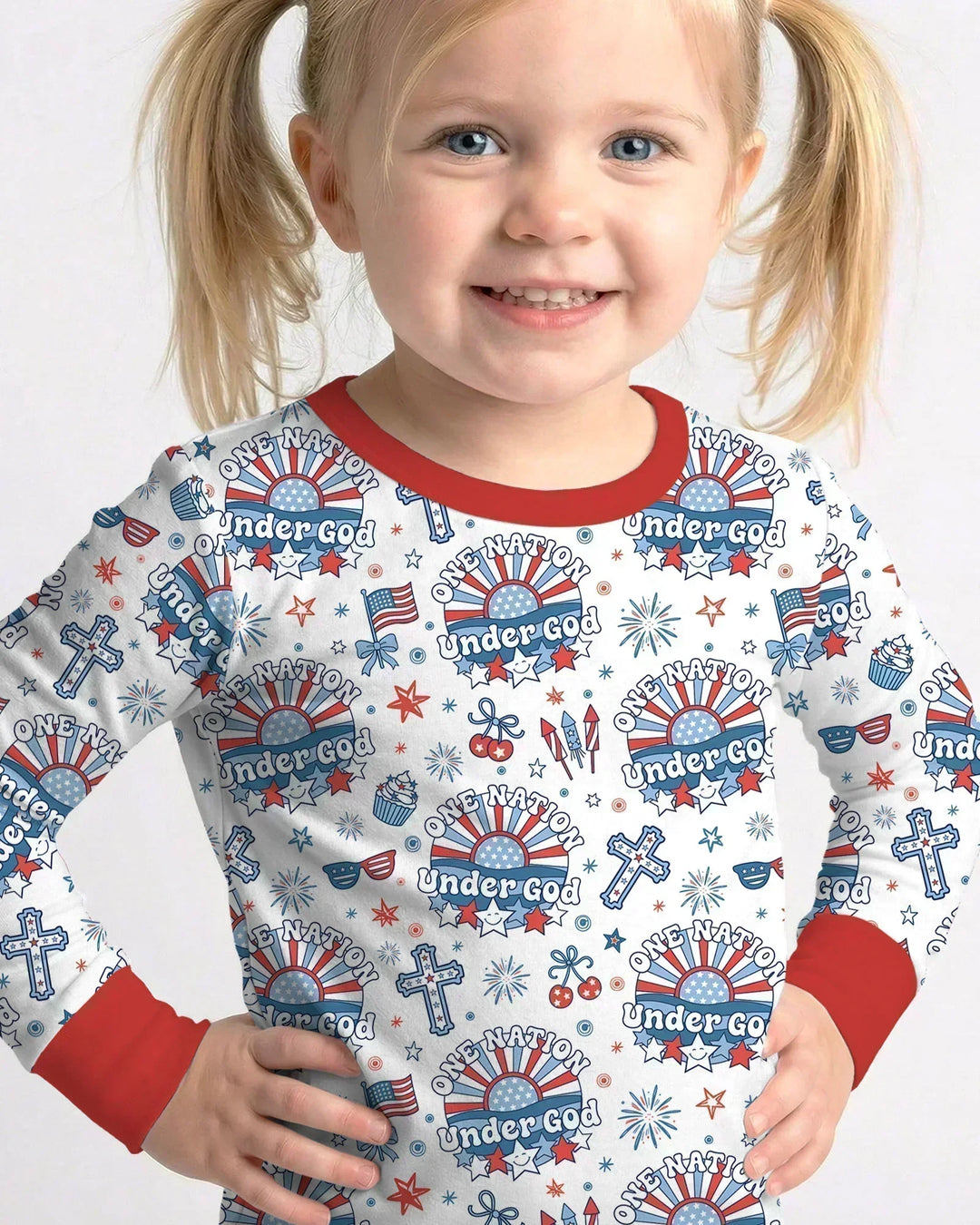 One Nation Under God Family Matching Bamboo Two Piece Long Sleeve Pajama Set
