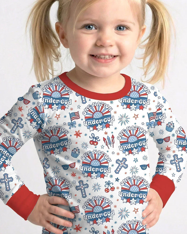 One Nation Under God Family Matching Bamboo Two Piece Long Sleeve Pajama Set