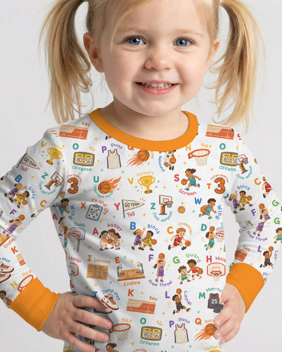 Basketball Alphabet Bamboo Two Piece Long Sleeve Pajama Set