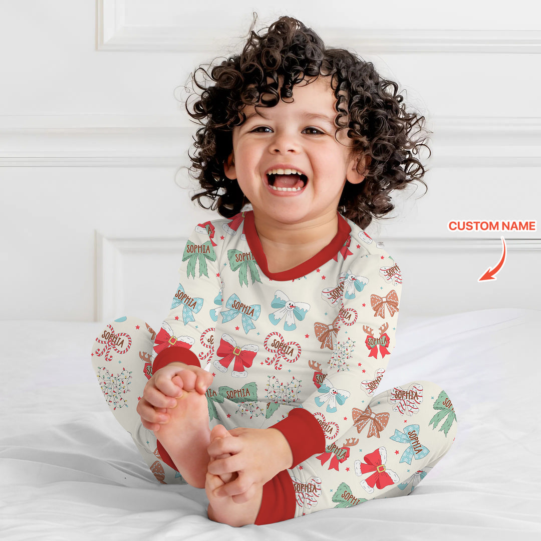 Custom Retro Bowl Christmas Two Piece Long Sleeve Pajama Set