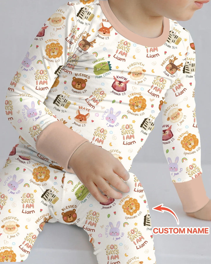 God Says I Am — Little Flock Custom Name Two Piece Long Sleeve Pajama Set