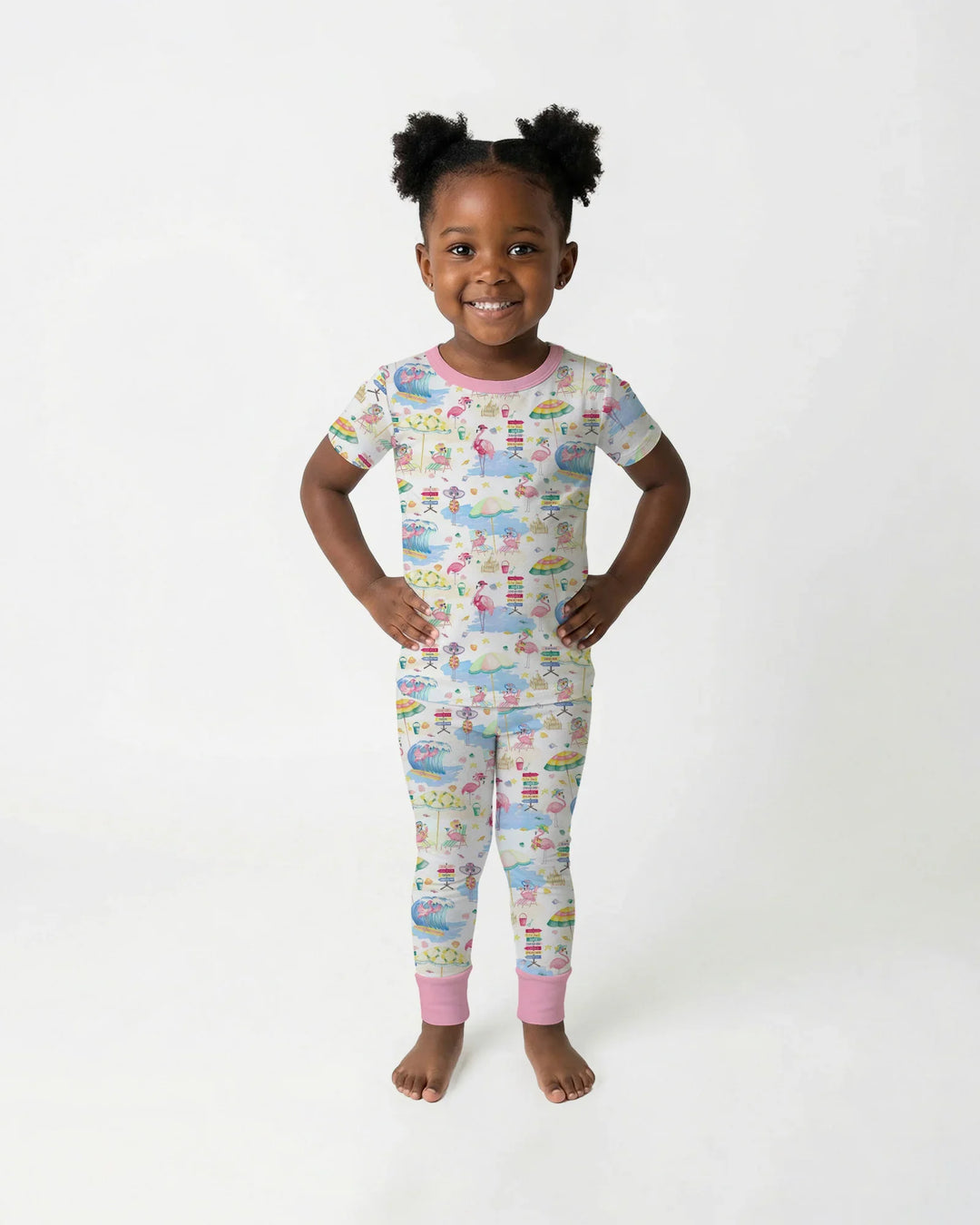 Flamingo Beach Family Matching Bamboo Two Piece Short Sleeve Pajama Set