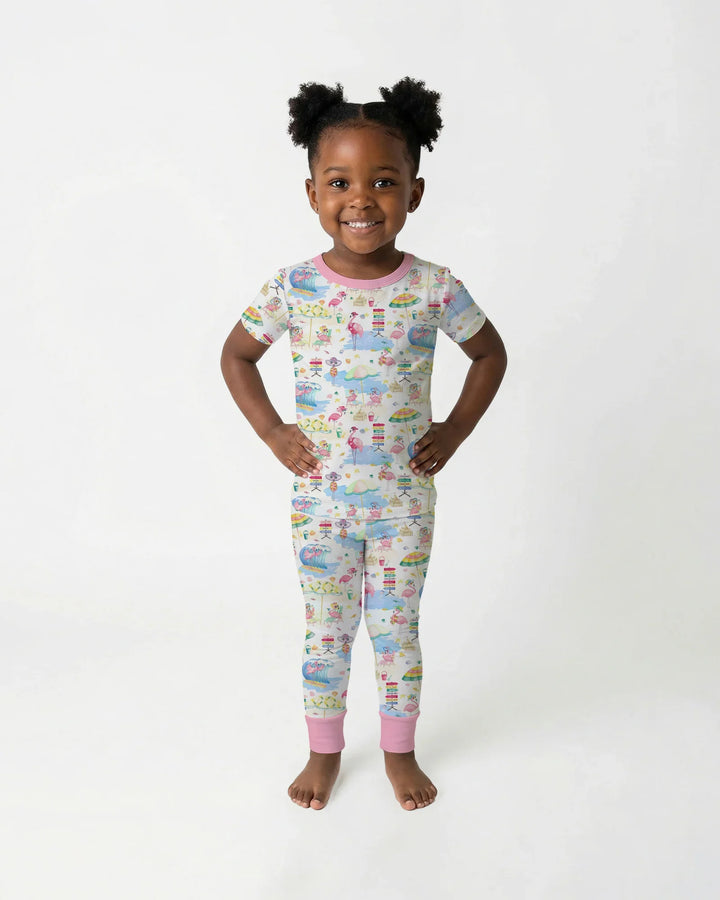 Flamingo Beach Family Matching Bamboo Two Piece Short Sleeve Pajama Set