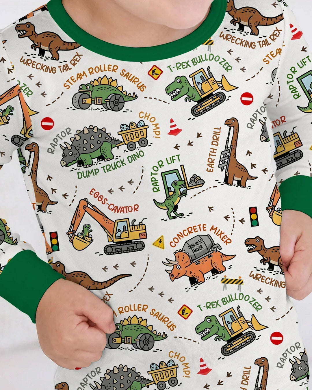 Dinosaur Construction Truck Bamboo Two Piece Long Sleeve Pajama Set