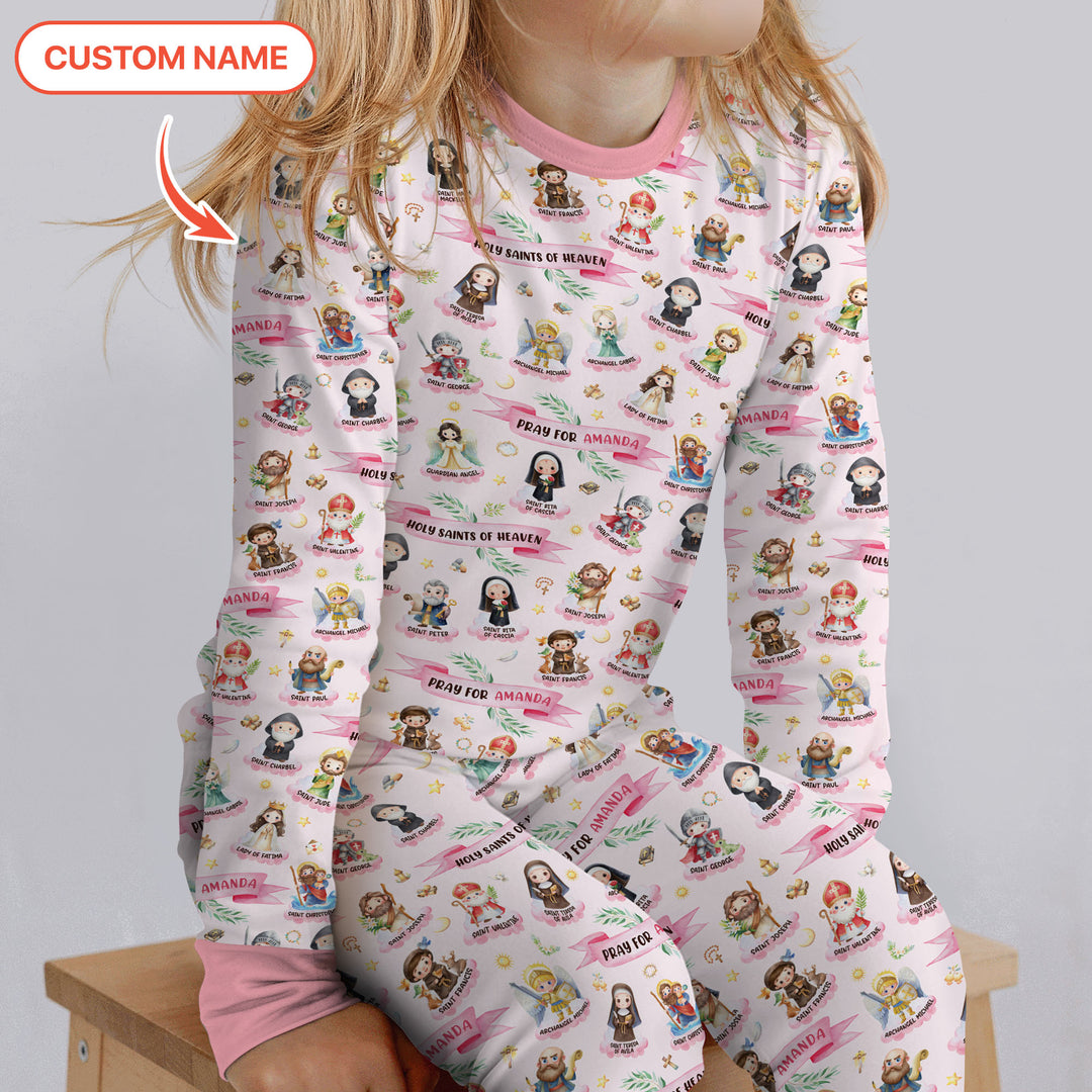 Holy Saints of Heaven Custom Name Two Piece Long Sleeve Pajama Set