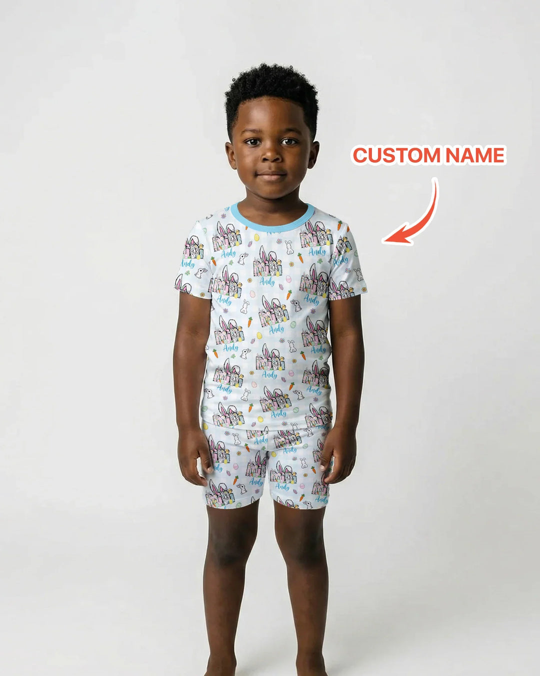 Custom Name Easter Family Matching Two Piece Short Sleeve Shorts Pajama Set