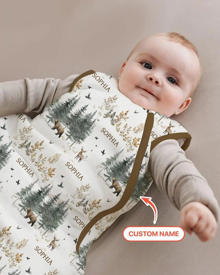 Custom Name Forest Bear Deer Bamboo Sleep Bag