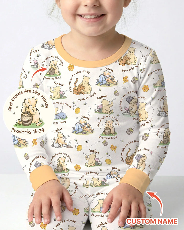 Kind Words Are Like Honey Custom Name Bamboo Two Piece Long Sleeve Pajama Set
