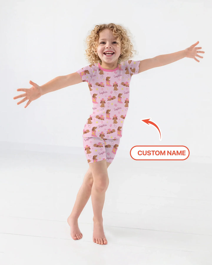 Howdy Dachshund Two Piece Short Sleeve Shorts Pajama Set