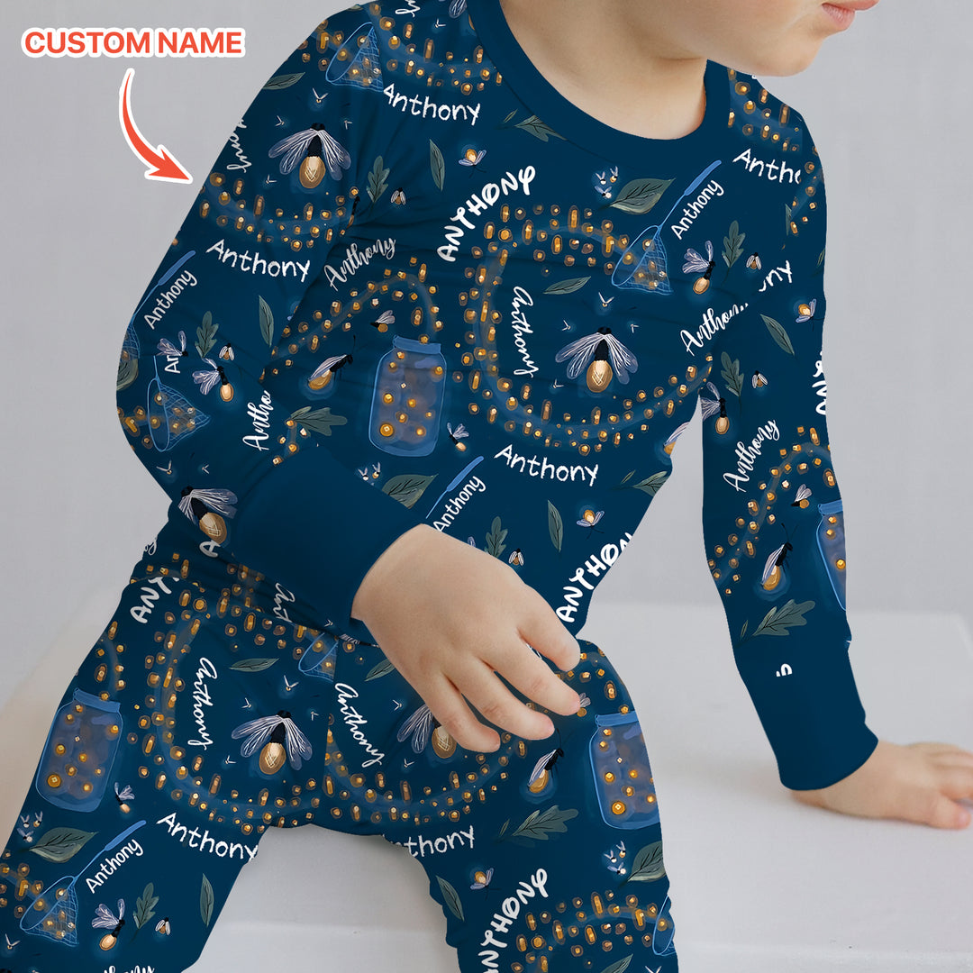 Custom Name Catching Fireflies Two Piece Long Sleeve Pajama Set