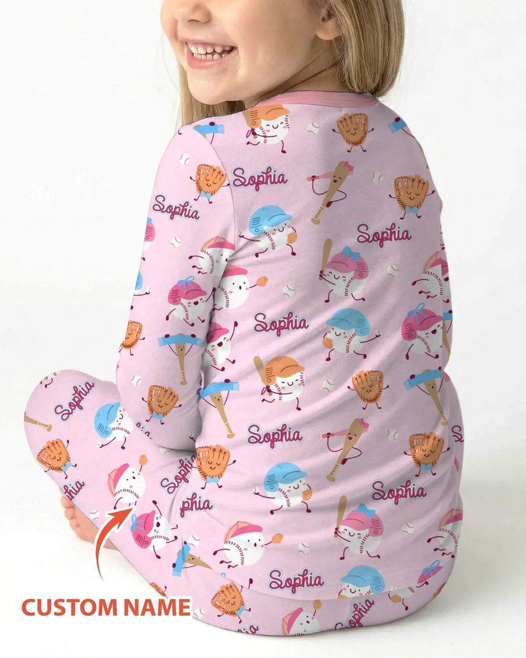 Custom Name Ballparl Family Matching Bamboo Two Piece Long Sleeve Pajama Set