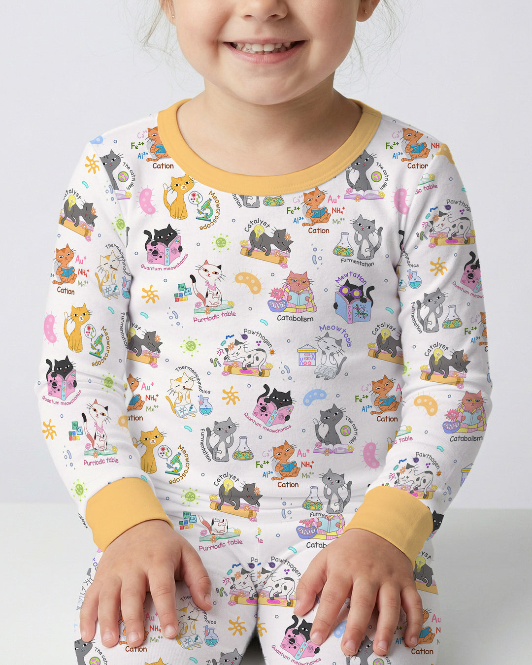 Funny Cat Love Scientist Bamboo Two Piece Long Sleeve Pajama Set