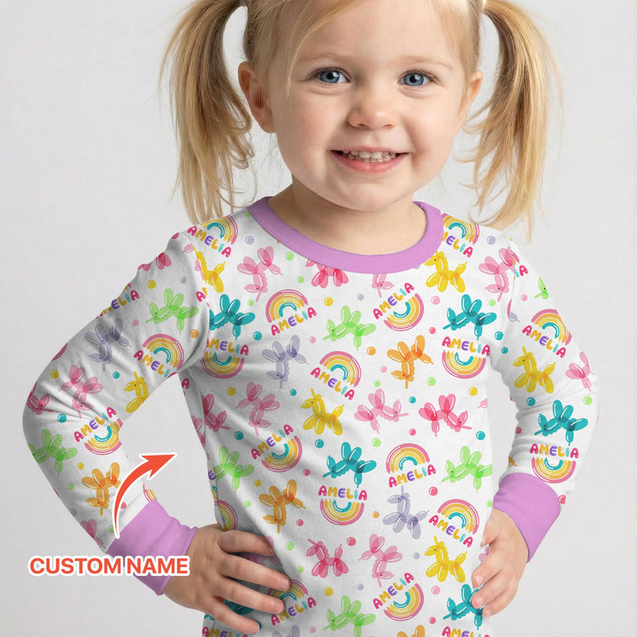 Sweet Balloon Dreams Custom Name Two Piece Long Sleeve Pajama Set