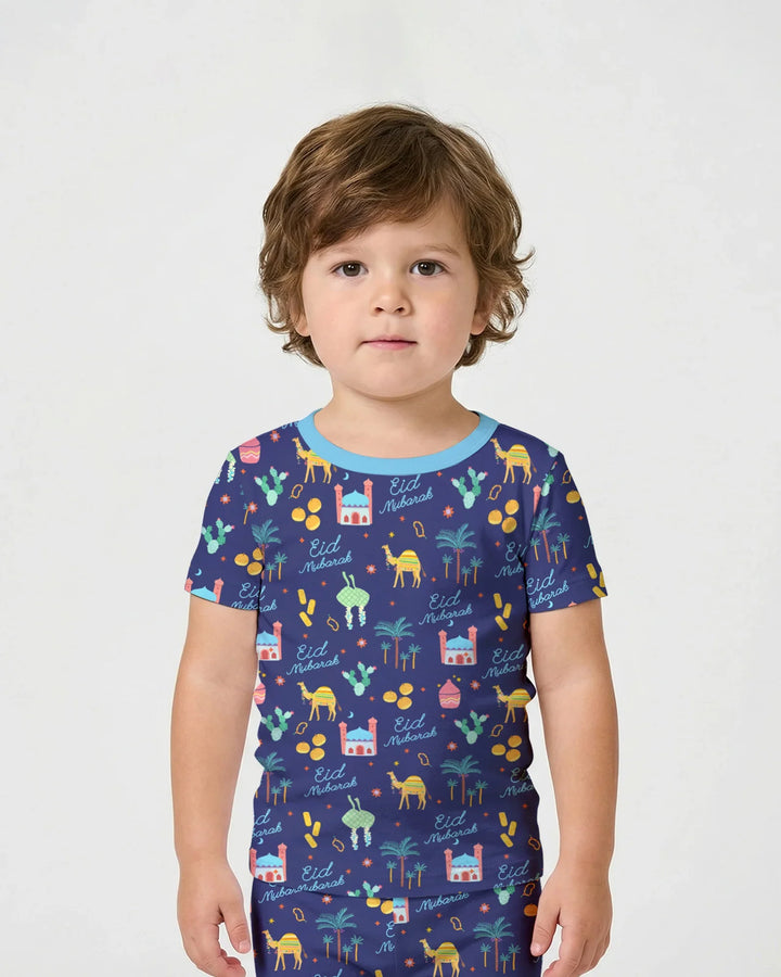 Eid Mubarak Matching Family Two Piece Short Sleeve Shorts Pajama Set