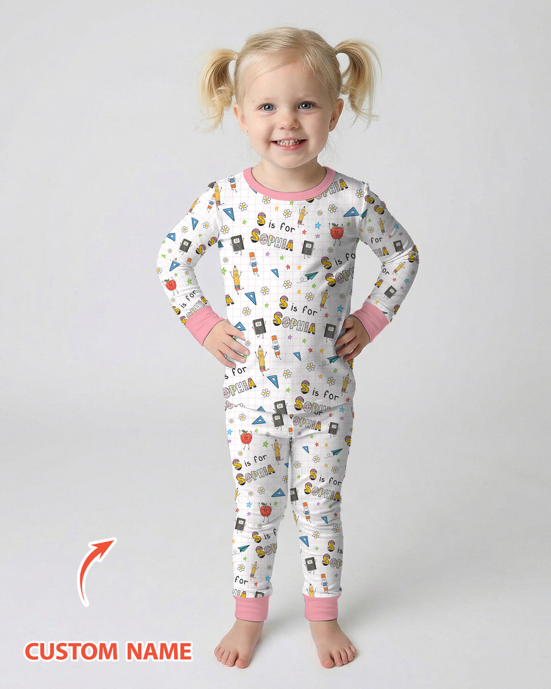 Personalized Back To School Bamboo Two Piece Long Sleeve Pajama Set