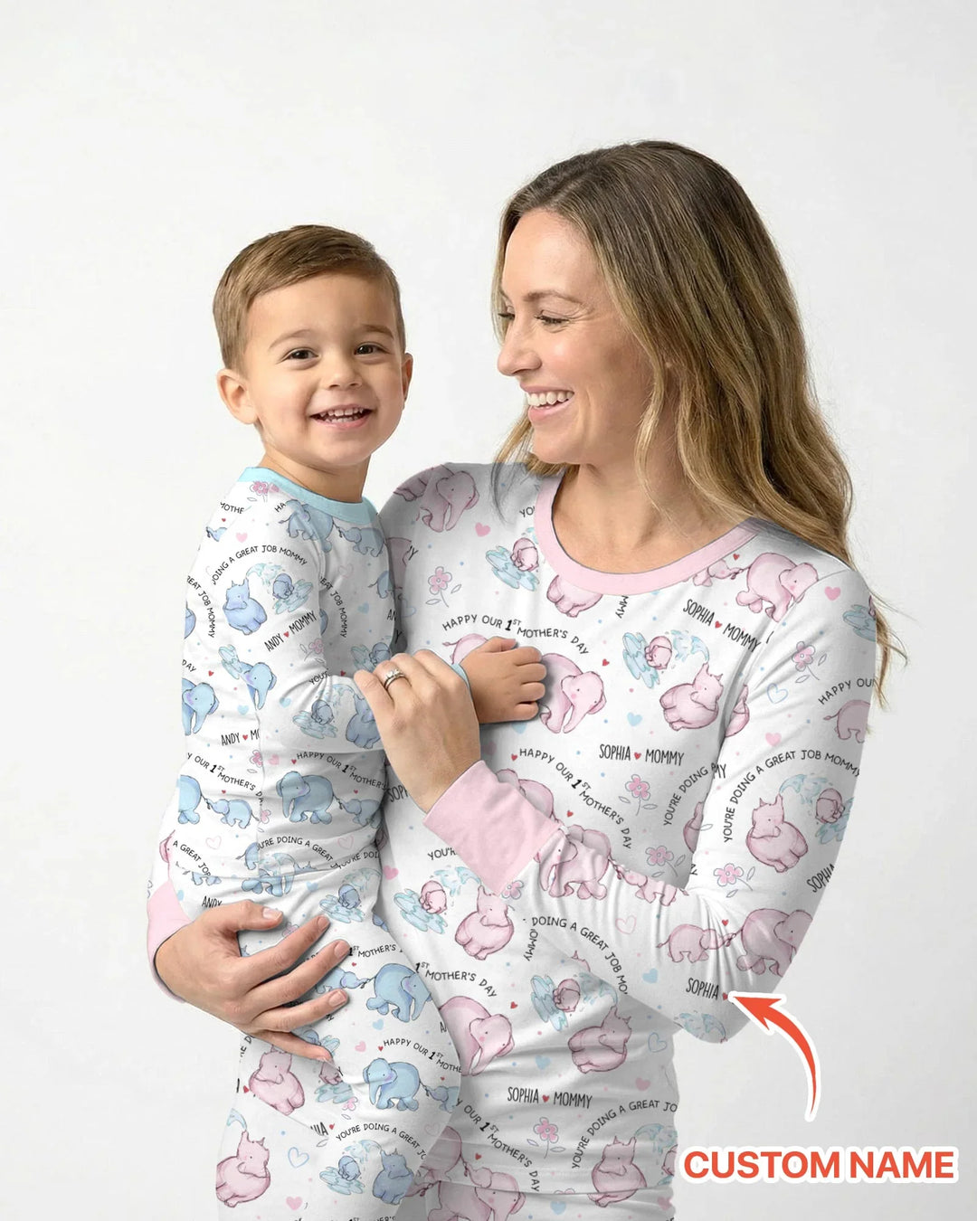 Custom Name Mother & Baby Elephant Women Pajama Set