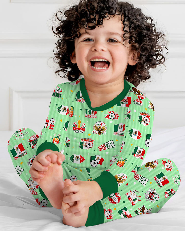 Soccer Game Day Go Team Mexico Family Matching Bamboo Two Piece Long Sleeve Pajama Set