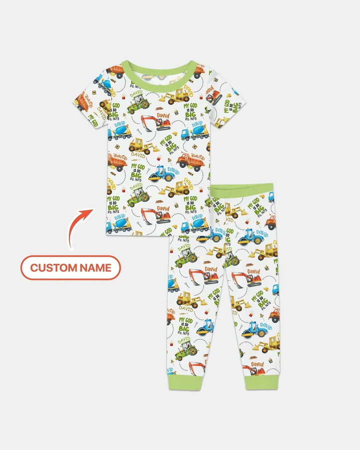 Mi Dios es tan grande Nombre personalizado Conjunto de pijama de dos piezas de bambú de manga corta