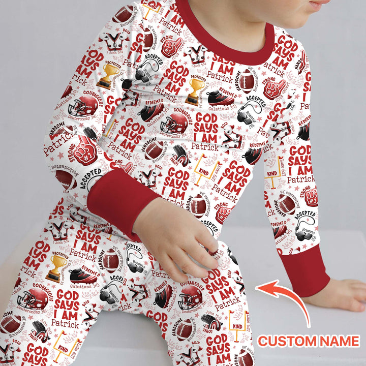 God Says I Am Touch Down Time Custom Name  Two Piece Long Sleeve Pajama Set