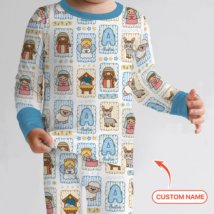Custom Name Christmas Nativity Two Piece Long Sleeve Pajama Set