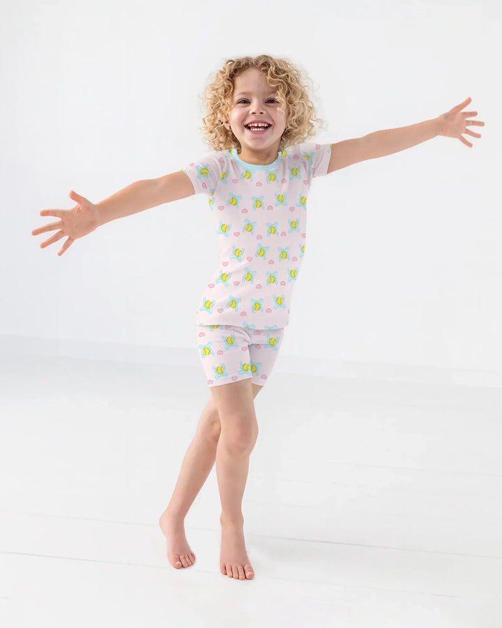 Softbal Coquette Bow Two Piece Short Sleeve Shorts Pajama Set