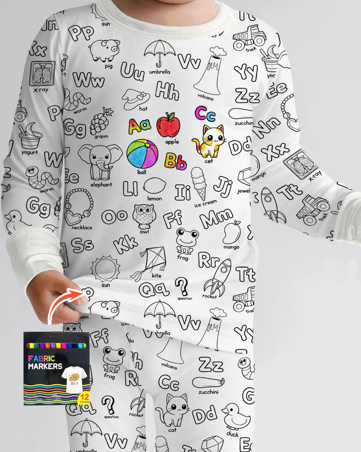 All Colorable Alphabet Two Piece Long Sleeve Pajama Set